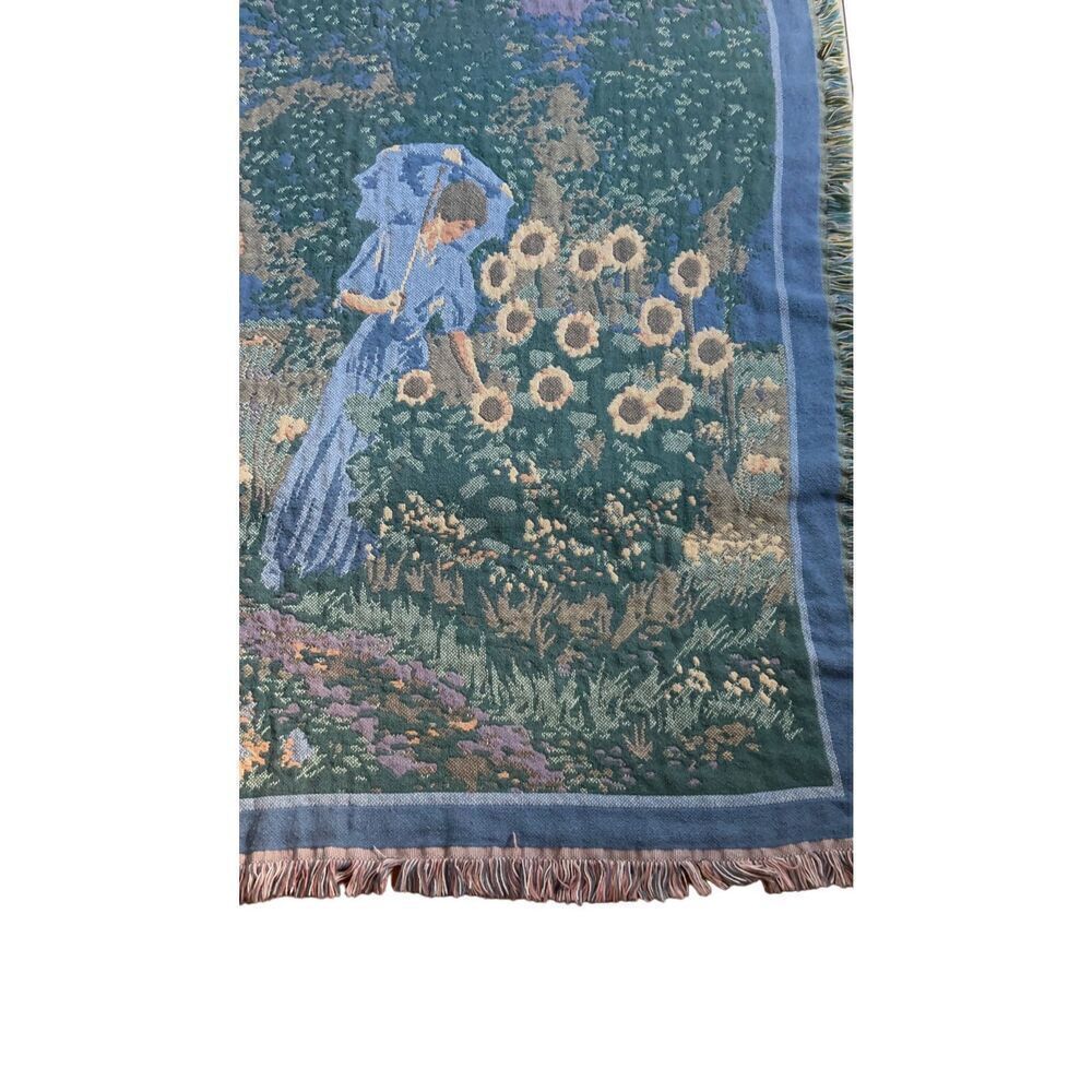Monet Cotton Jacquard Tapestry Throw Triple Weave Bradlees  w/ Fringe Trim Edges - Picture 6 of 9